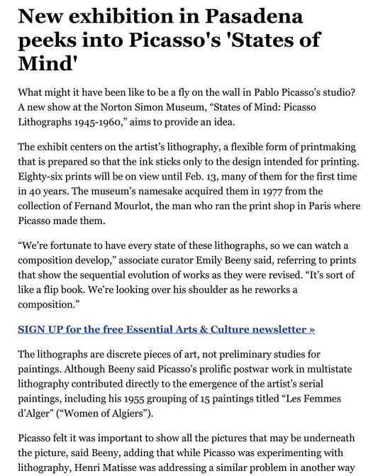 New exhibition in Pasadena peeks into Picasso's 'States of Mind'