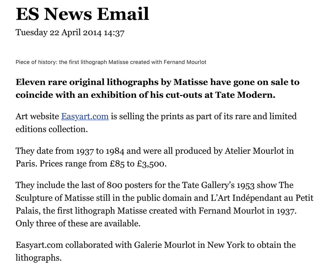 Pick up a Matisse for just £85 as rare lithographs go on sale at Tate Modern