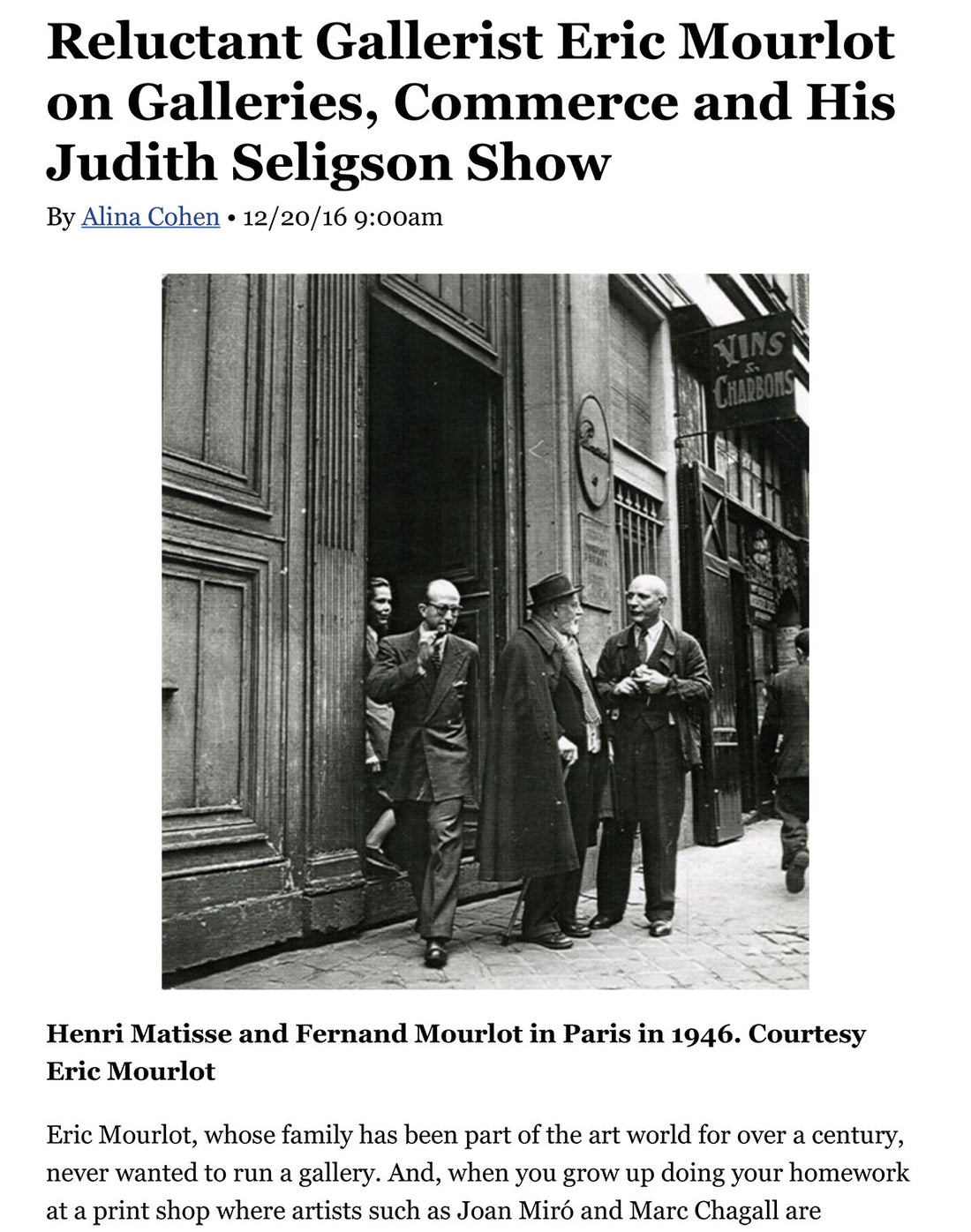 Reluctant Gallerist Eric Mourlot on Galleries, Commerce and His Judith Seligson Show