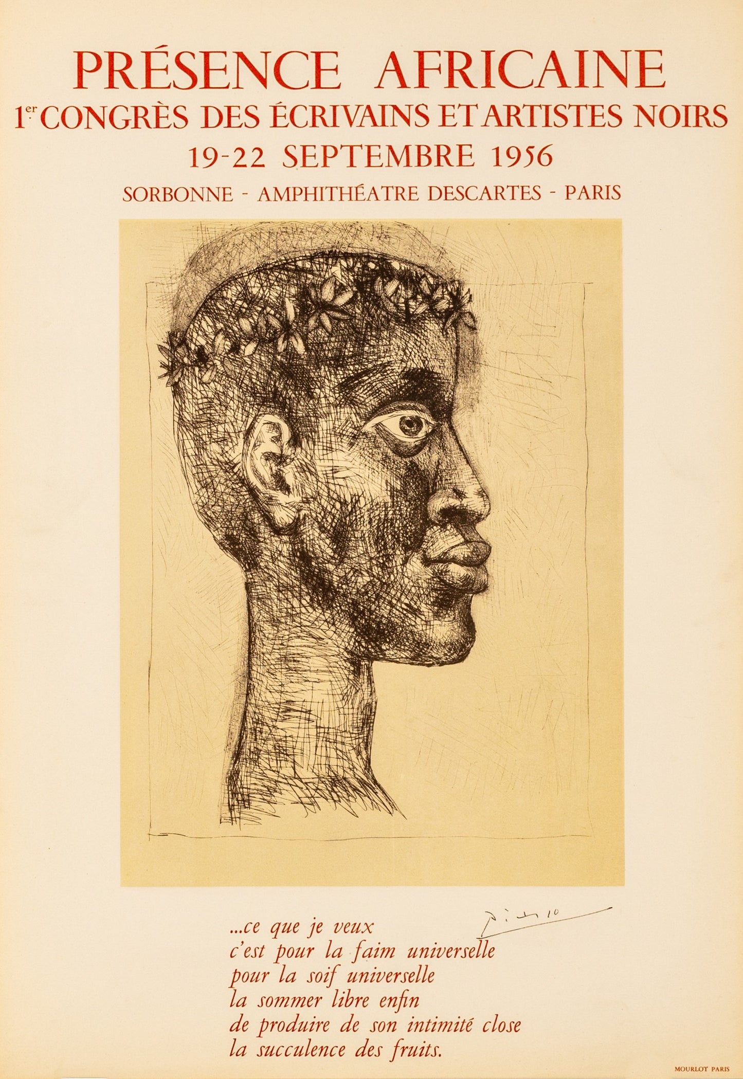 Portrait d' Aimé Césaire - Presence Africaine (after) Pablo Picasso, 1956 - Mourlot Editions - Fine_Art - Poster - Lithograph - Wall Art - Vintage - Prints - Original