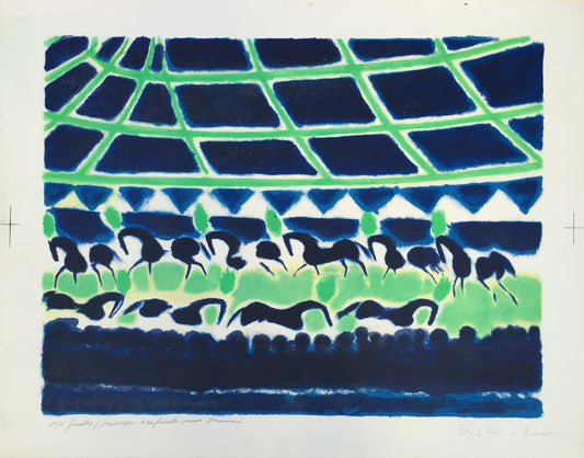 La Ronde des Chevaux de Cirque (Vert) by André Brasilier, 1970 - Mourlot Editions - Fine_Art - Poster - Lithograph - Wall Art - Vintage - Prints - Original