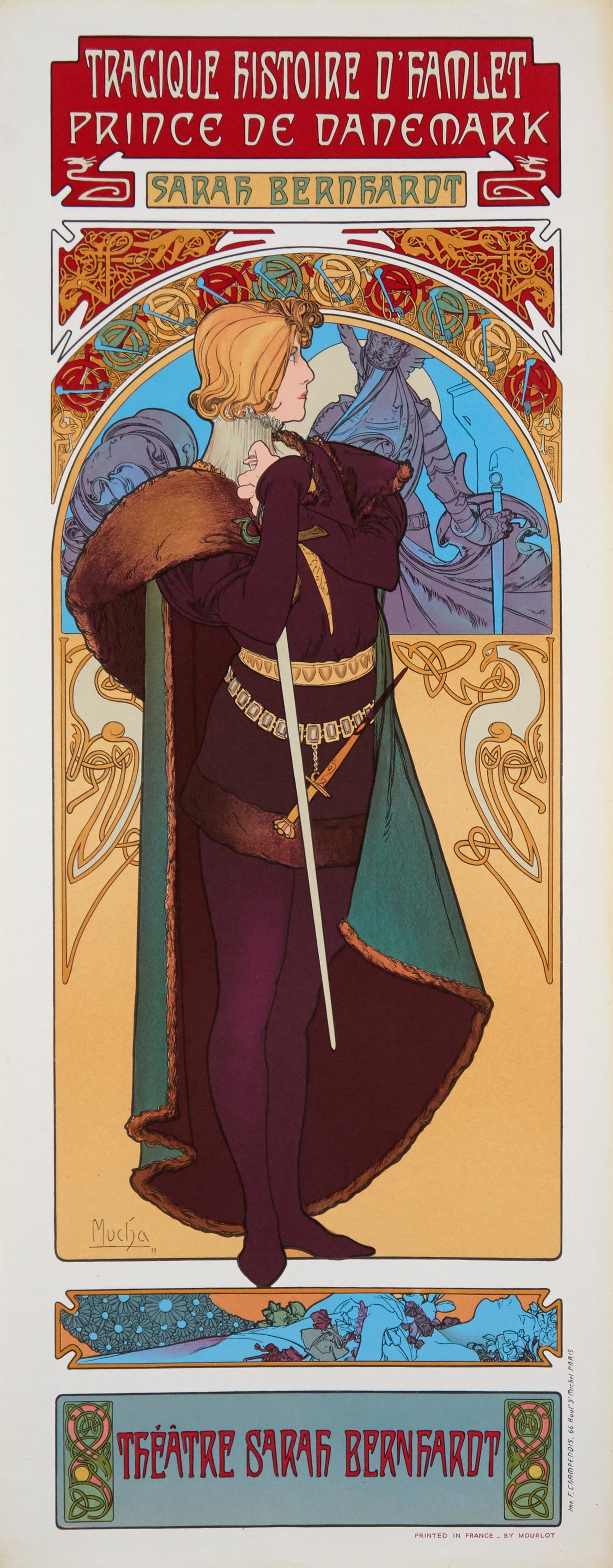 Hamlet - Theatre Sarah Bernhardt (after) Alphonse Mucha, 1969 - Mourlot Editions - Fine_Art - Poster - Lithograph - Wall Art - Vintage - Prints - Original