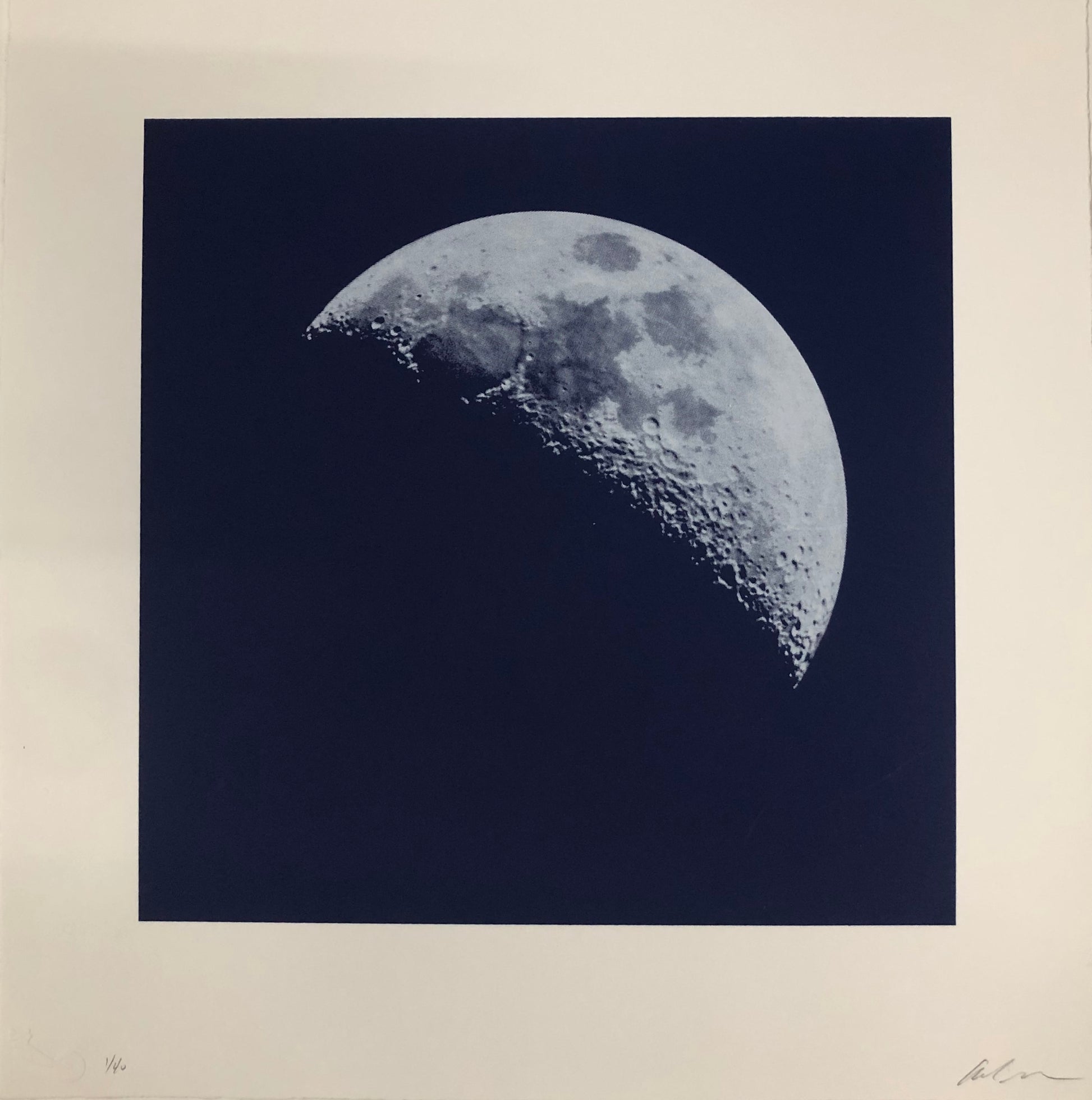 Moon Portraits - Half Moon - September 26, 2017 (Blue) by Andy Gershon - Mourlot Editions - Fine_Art - Poster - Lithograph - Wall Art - Vintage - Prints - Original