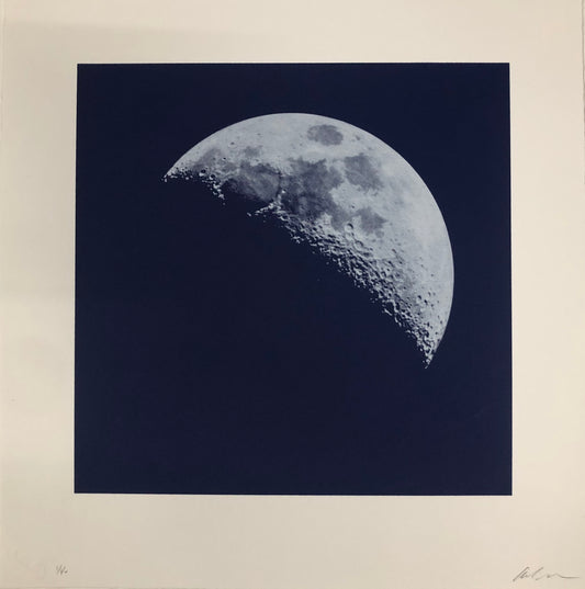 Moon Portraits - Half Moon - September 26, 2017 (Blue) by Andy Gershon - Mourlot Editions - Fine_Art - Poster - Lithograph - Wall Art - Vintage - Prints - Original