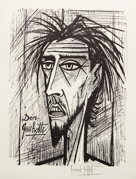 Don Quixote I (B&W) - Don Quichotte by Bernard Buffet, 1989 - Mourlot Editions - Fine_Art - Poster - Lithograph - Wall Art - Vintage - Prints - Original