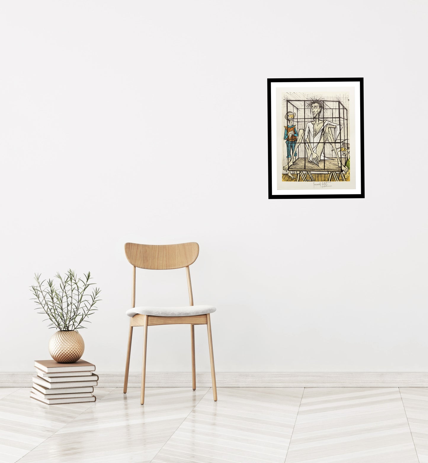 Don Quixote en Cage VII (B&W) - Don Quichotte by Bernard Buffet, 1989 - Mourlot Editions - Fine_Art - Poster - Lithograph - Wall Art - Vintage - Prints - Original