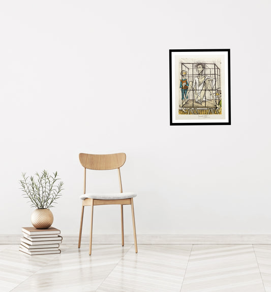 Don Quixote en Cage VII (B&W) - Don Quichotte by Bernard Buffet, 1989 - Mourlot Editions - Fine_Art - Poster - Lithograph - Wall Art - Vintage - Prints - Original