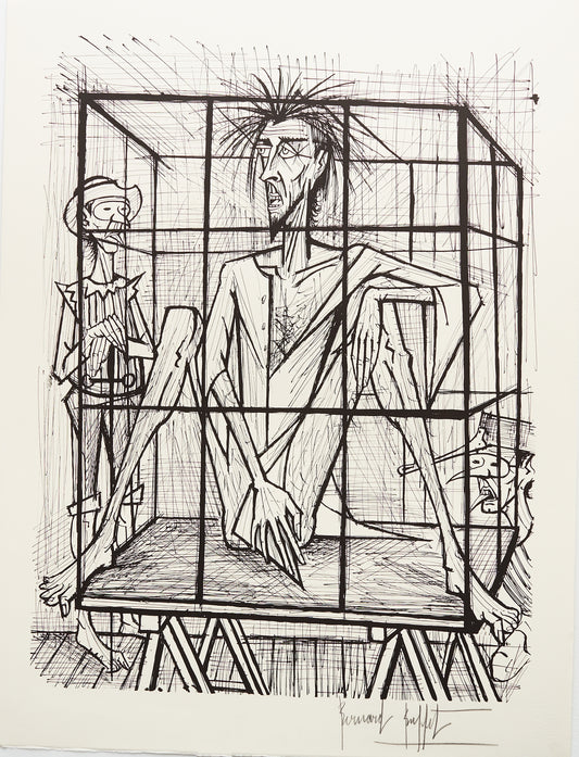 Don Quixote en Cage VII - Don Quichotte (B&W) by Bernard Buffet, 1989 - Mourlot Editions - Fine_Art - Poster - Lithograph - Wall Art - Vintage - Prints - Original