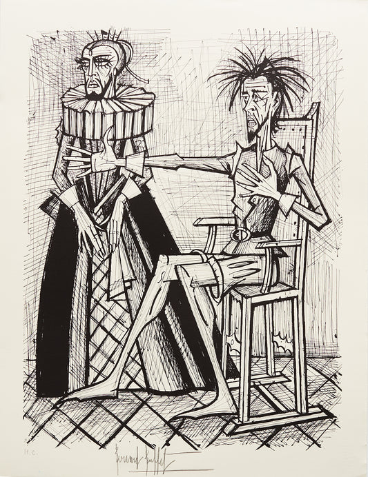 Don Quixote et la Duegne Barbue IX (B&W) - Don Quichotte by Bernard Buffet, 1989 - Mourlot Editions - Fine_Art - Poster - Lithograph - Wall Art - Vintage - Prints - Original