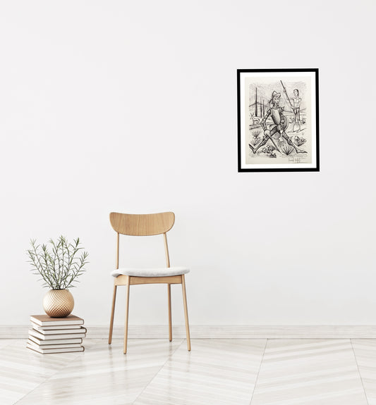La Rencontre Avec Les Muletiers IV (B&W) - Don Quichotte by Bernard Buffet, 1989 - Mourlot Editions - Fine_Art - Poster - Lithograph - Wall Art - Vintage - Prints - Original