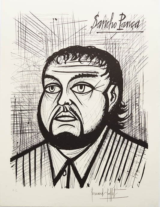 Sancho Pancha III (B&W) by Bernard Buffet, 1989 - Mourlot Editions - Fine_Art - Poster - Lithograph - Wall Art - Vintage - Prints - Original