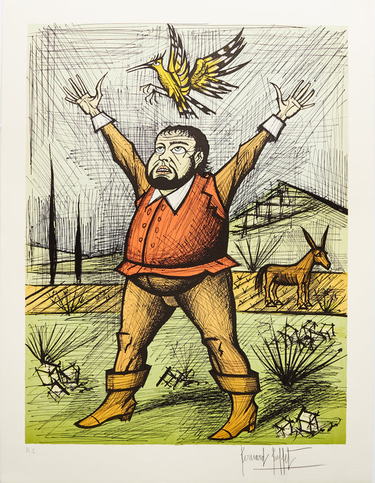 Sancho Pancha et la Huppe VIII - Don Quichotte by Bernard Buffet, 1989 - Mourlot Editions - Fine_Art - Poster - Lithograph - Wall Art - Vintage - Prints - Original