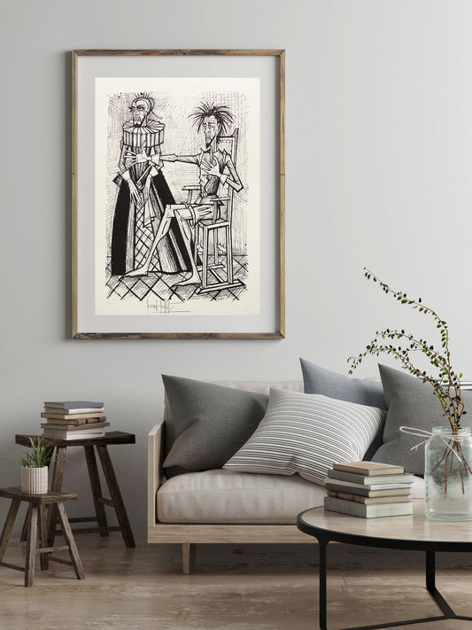 Don Quixote et la Duegne Barbue IX (B&W) - Don Quichotte by Bernard Buffet, 1989 - Mourlot Editions - Fine_Art - Poster - Lithograph - Wall Art - Vintage - Prints - Original