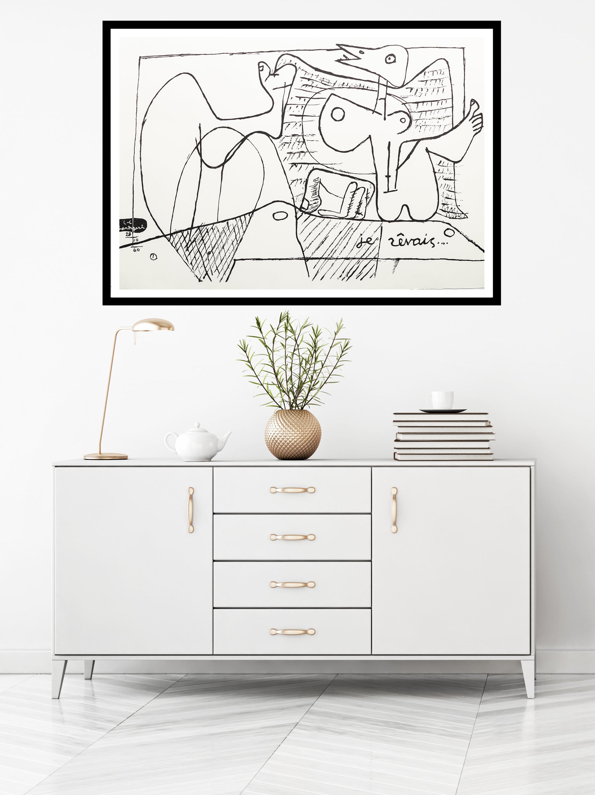 Je Révais (B&W) by Le Corbusier, 1962 - Mourlot Editions - Fine_Art - Poster - Lithograph - Wall Art - Vintage - Prints - Original