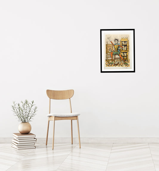 Don Quixote dans la Bibliotèque II - Don Quichotte by Bernard Buffet, 1989 - Mourlot Editions - Fine_Art - Poster - Lithograph - Wall Art - Vintage - Prints - Original