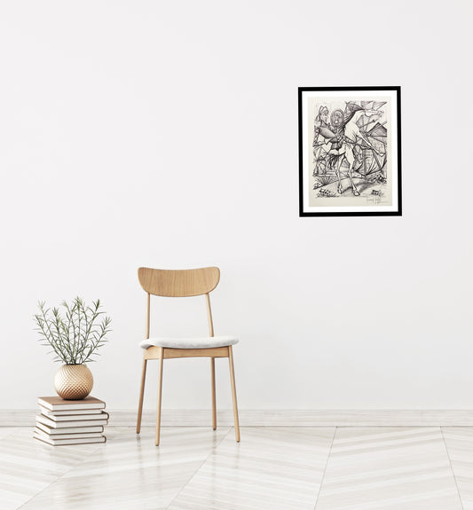 Des Moulins a Vent V (B&W) - Don Quichotte by Bernard Buffet, 1989 - Mourlot Editions - Fine_Art - Poster - Lithograph - Wall Art - Vintage - Prints - Original