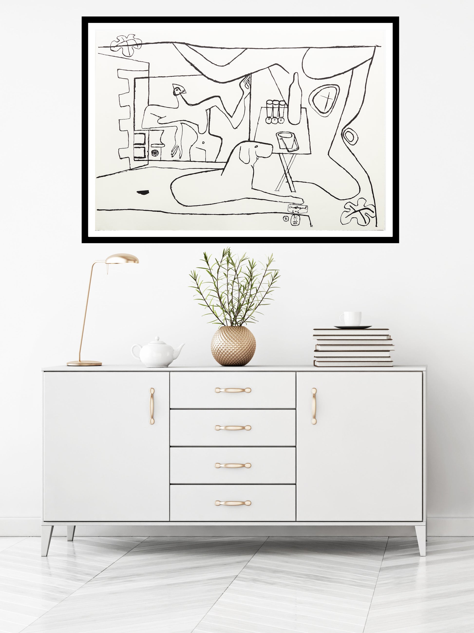 Trois Verres d'aperitif (B&W) by Le Corbusier, 1962 - Mourlot Editions - Fine_Art - Poster - Lithograph - Wall Art - Vintage - Prints - Original