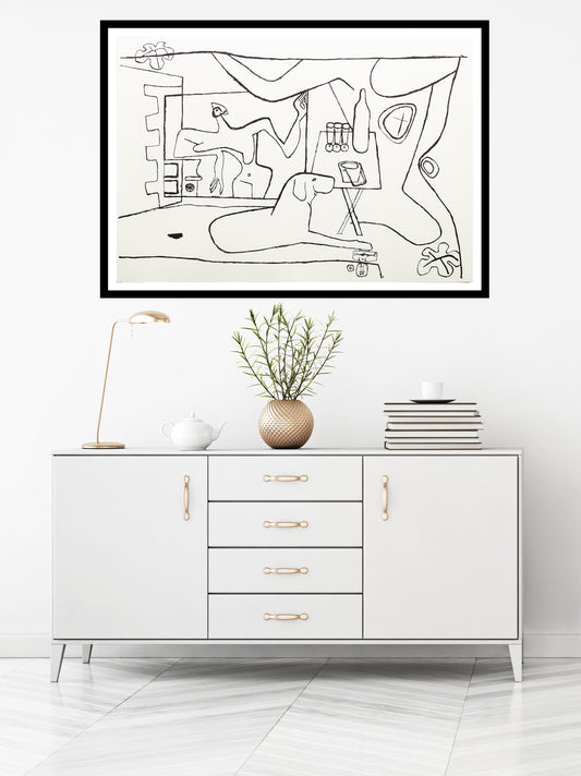 Trois Verres d'aperitif (B&W) by Le Corbusier, 1962 - Mourlot Editions - Fine_Art - Poster - Lithograph - Wall Art - Vintage - Prints - Original