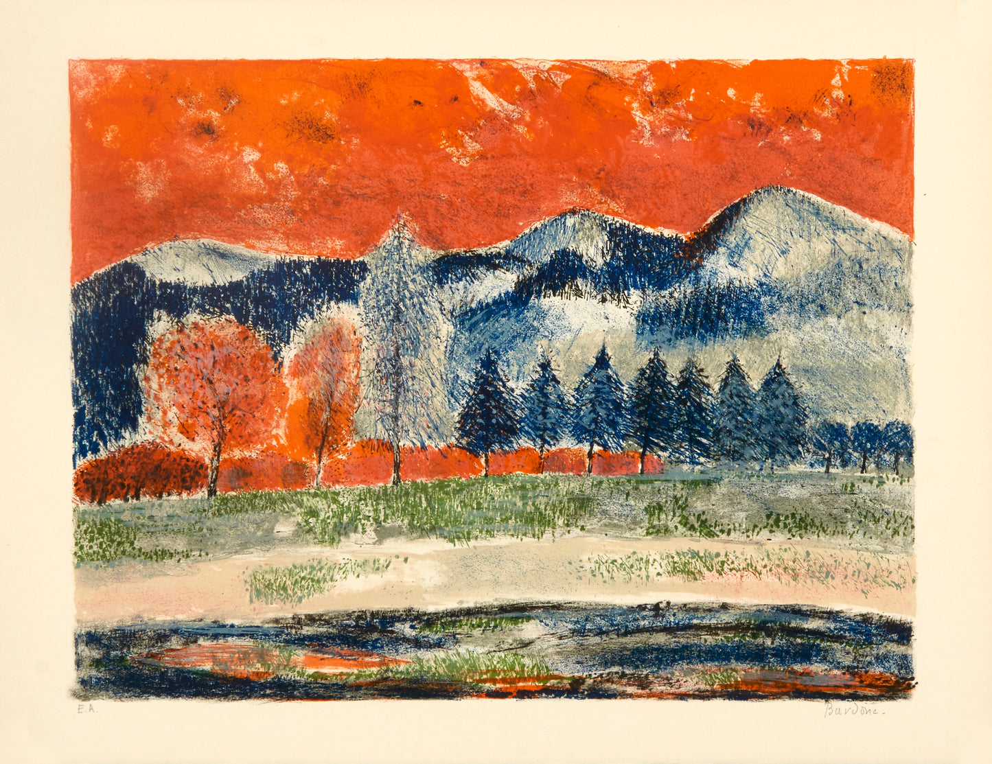 Les Montagnes by Guy Bardone, 1969 - Mourlot Editions - Fine_Art - Poster - Lithograph - Wall Art - Vintage - Prints - Original