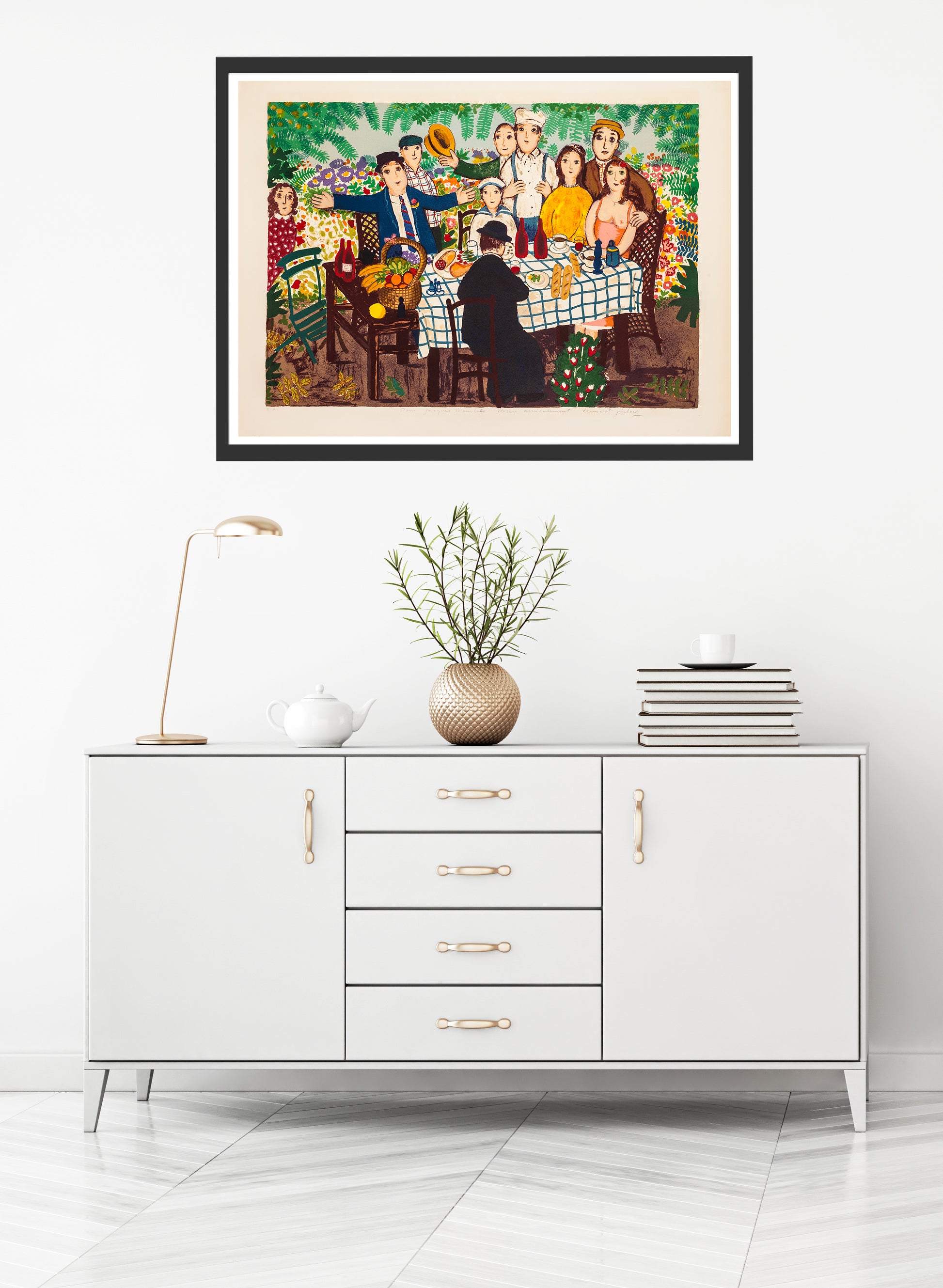 Vännerna kring trädgårdsbordet by Lennart Jirlow - Mourlot Editions - Fine_Art - Poster - Lithograph - Wall Art - Vintage - Prints - Original