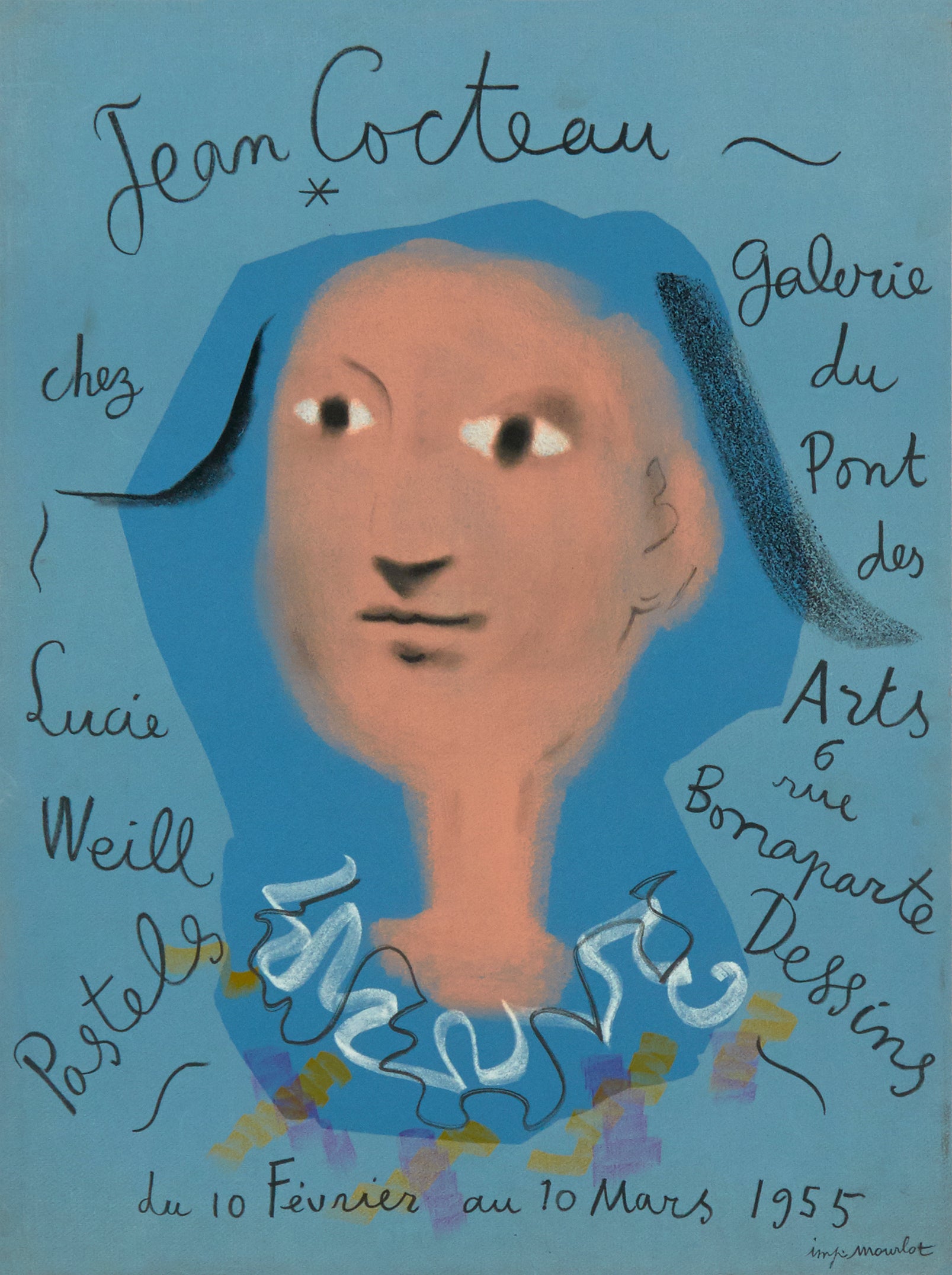 Pastels, Dessins, Galerie du Pont des Arts by Jean Cocteau, 1955 - Mourlot Editions - Fine_Art - Poster - Lithograph - Wall Art - Vintage - Prints - Original