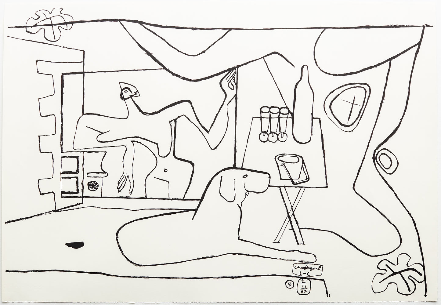 Trois Verres d'aperitif (B&W) by Le Corbusier, 1962 - Mourlot Editions - Fine_Art - Poster - Lithograph - Wall Art - Vintage - Prints - Original