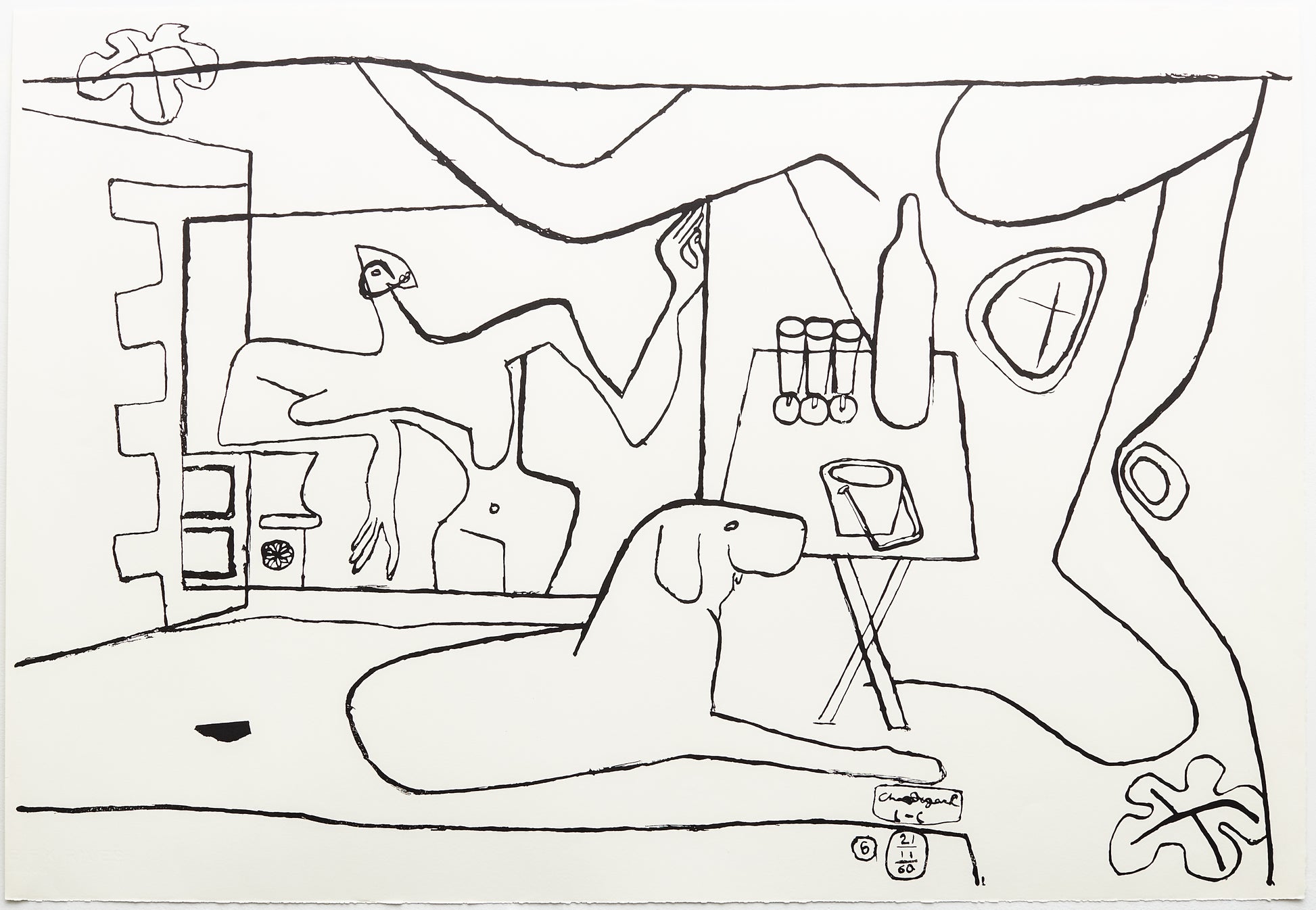 Trois Verres d'aperitif (B&W) by Le Corbusier, 1962 - Mourlot Editions - Fine_Art - Poster - Lithograph - Wall Art - Vintage - Prints - Original