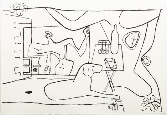 Trois Verres d'aperitif (B&W) by Le Corbusier, 1962 - Mourlot Editions - Fine_Art - Poster - Lithograph - Wall Art - Vintage - Prints - Original