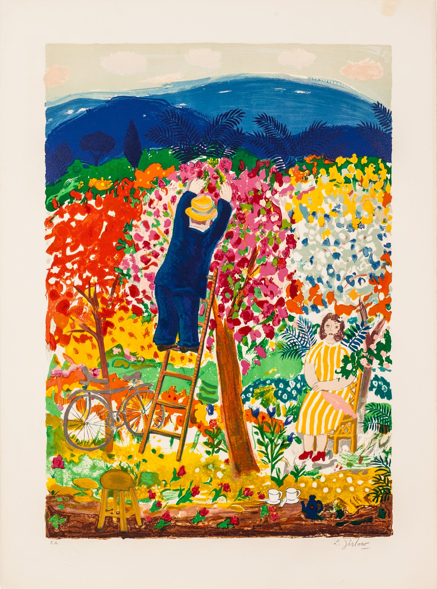 På stegen by Lennart Jirlow - Mourlot Editions - Fine_Art - Poster - Lithograph - Wall Art - Vintage - Prints - Original