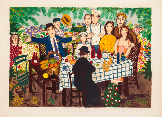 Vännerna kring trädgårdsbordet by Lennart Jirlow - Mourlot Editions - Fine_Art - Poster - Lithograph - Wall Art - Vintage - Prints - Original