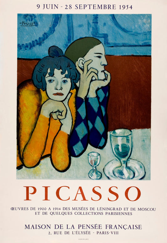 Arlequin et sa Compagne - Maison De La Pensée Française (after) Pablo Picasso, 1954 - Mourlot Editions - Fine_Art - Poster - Lithograph - Wall Art - Vintage - Prints - Original