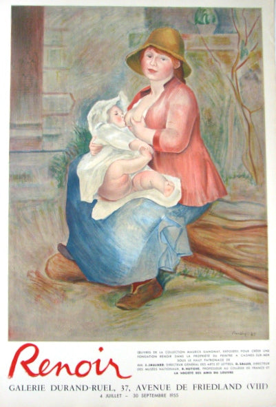 Mother nursing her Child - Galerie Durand Ruel (after) Pierre-Auguste Renoir, 1955 - Mourlot Editions - Fine_Art - Poster - Lithograph - Wall Art - Vintage - Prints - Original