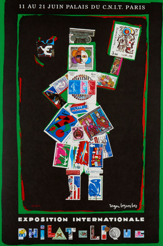Exposition Internationale de Philatelique by Roger Bezombes, 1982 - Mourlot Editions - Fine_Art - Poster - Lithograph - Wall Art - Vintage - Prints - Original