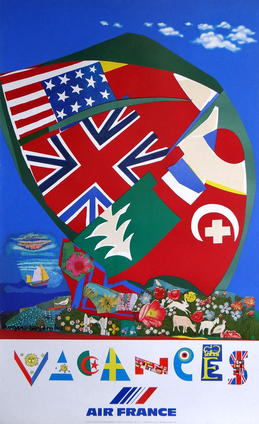 Air France, Vacances by Roger Bezombes - Mourlot Editions - Fine_Art - Poster - Lithograph - Wall Art - Vintage - Prints - Original