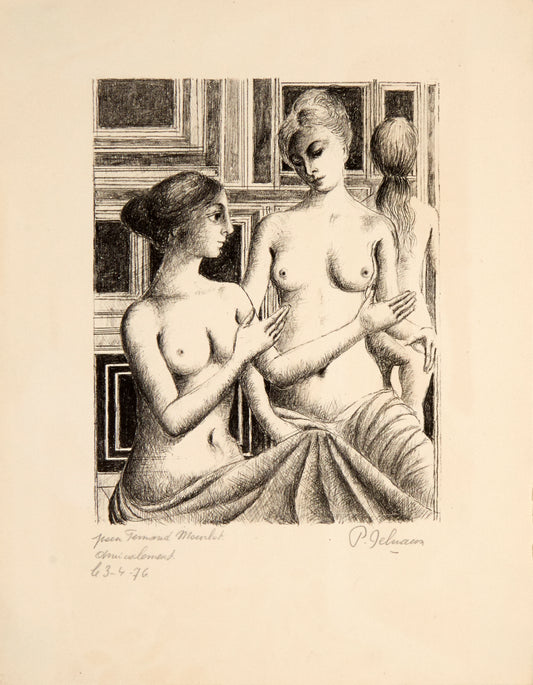 The Speech by Paul Delvaux, 1975 - Mourlot Editions - Fine_Art - Poster - Lithograph - Wall Art - Vintage - Prints - Original