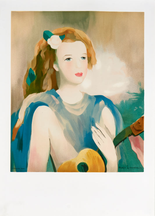Jeune Fille a la guitar (after) Marie Laurencin, 1989 - Mourlot Editions - Fine_Art - Poster - Lithograph - Wall Art - Vintage - Prints - Original