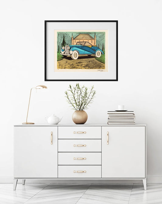 Rolls Royce 1937 Bleue - Mourlot Editions - Fine_Art - Poster - Lithograph - Wall Art - Vintage - Prints - Original