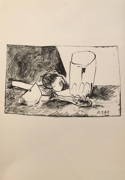 Apples, Glass and Knife by Pablo Picasso - Mourlot Editions - Fine_Art - Poster - Lithograph - Wall Art - Vintage - Prints - Original