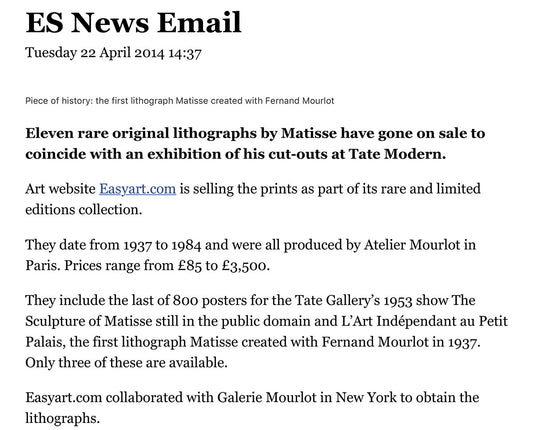 Pick up a Matisse for just £85 as rare lithographs go on sale at Tate Modern