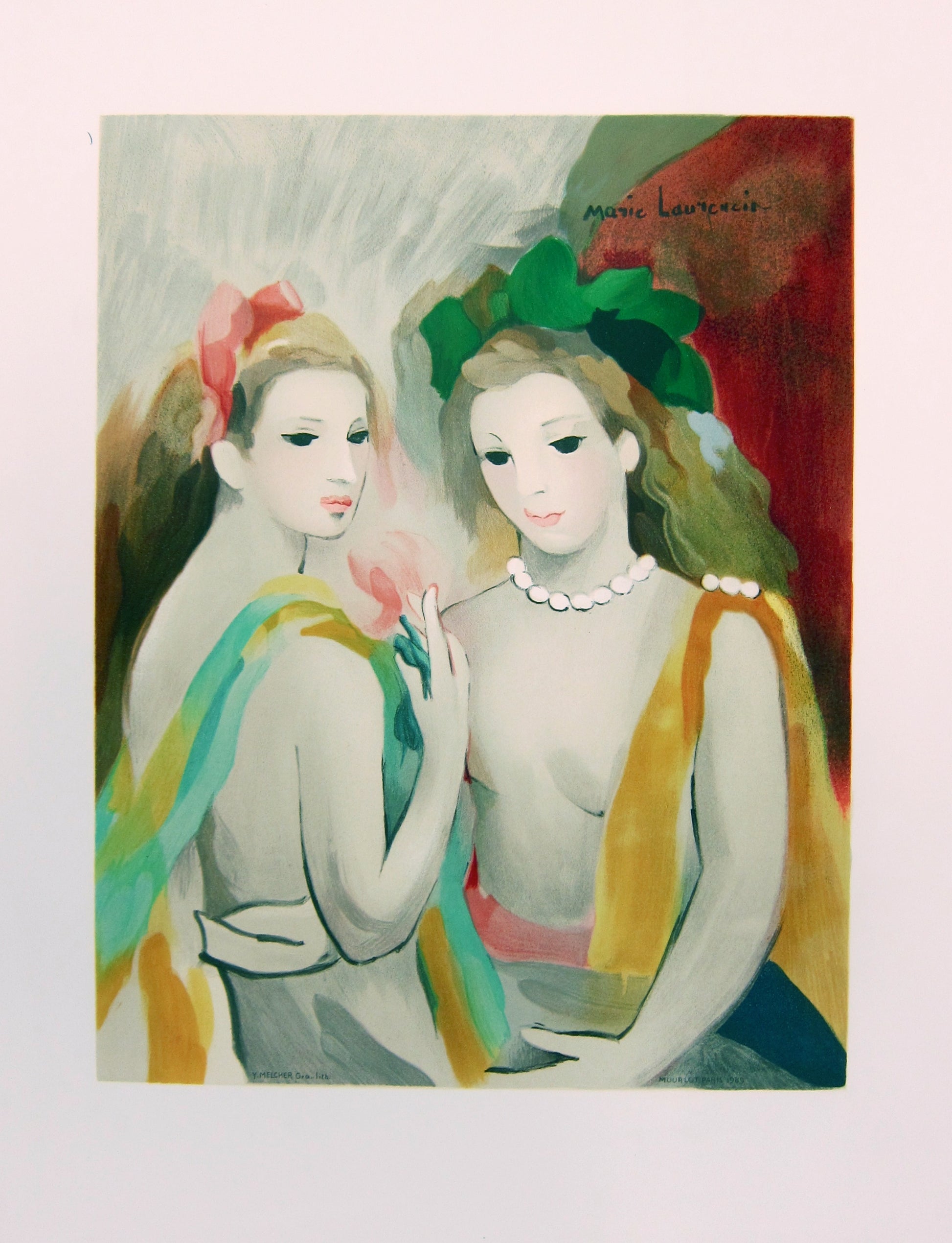 Two Women Posing by Marie Laurencin, 1988 - Mourlot Editions - Fine_Art - Poster - Lithograph - Wall Art - Vintage - Prints - Original