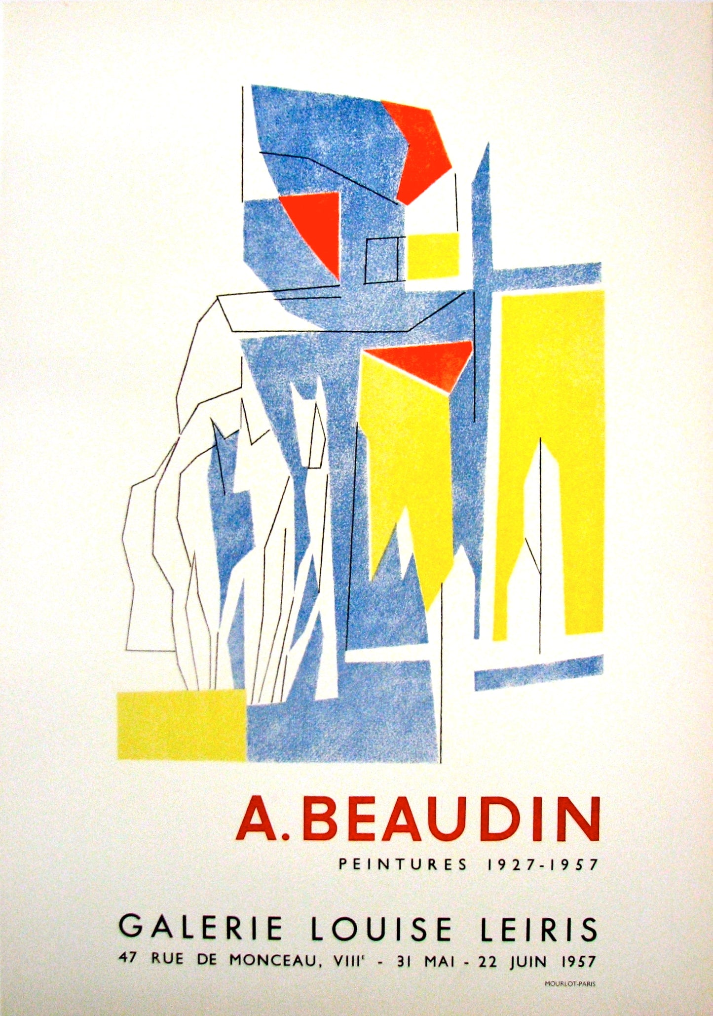 Galerie Louise Leiris - Peintures by André Beaudin, 1957 - Mourlot Editions - Fine_Art - Poster - Lithograph - Wall Art - Vintage - Prints - Original