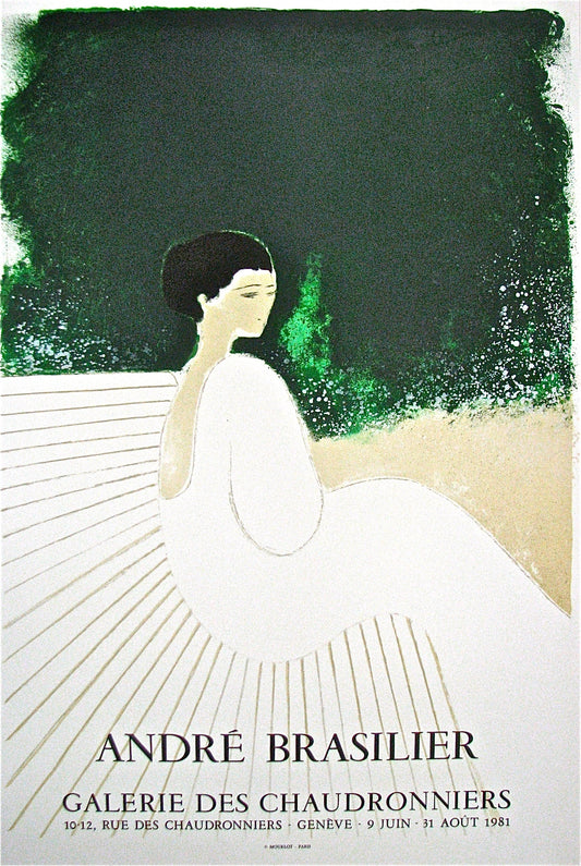 Chantal sur le Banc Blanc - Galerie Des Chaudronniers by André Brasilier, 1981 - Mourlot Editions - Fine_Art - Poster - Lithograph - Wall Art - Vintage - Prints - Original