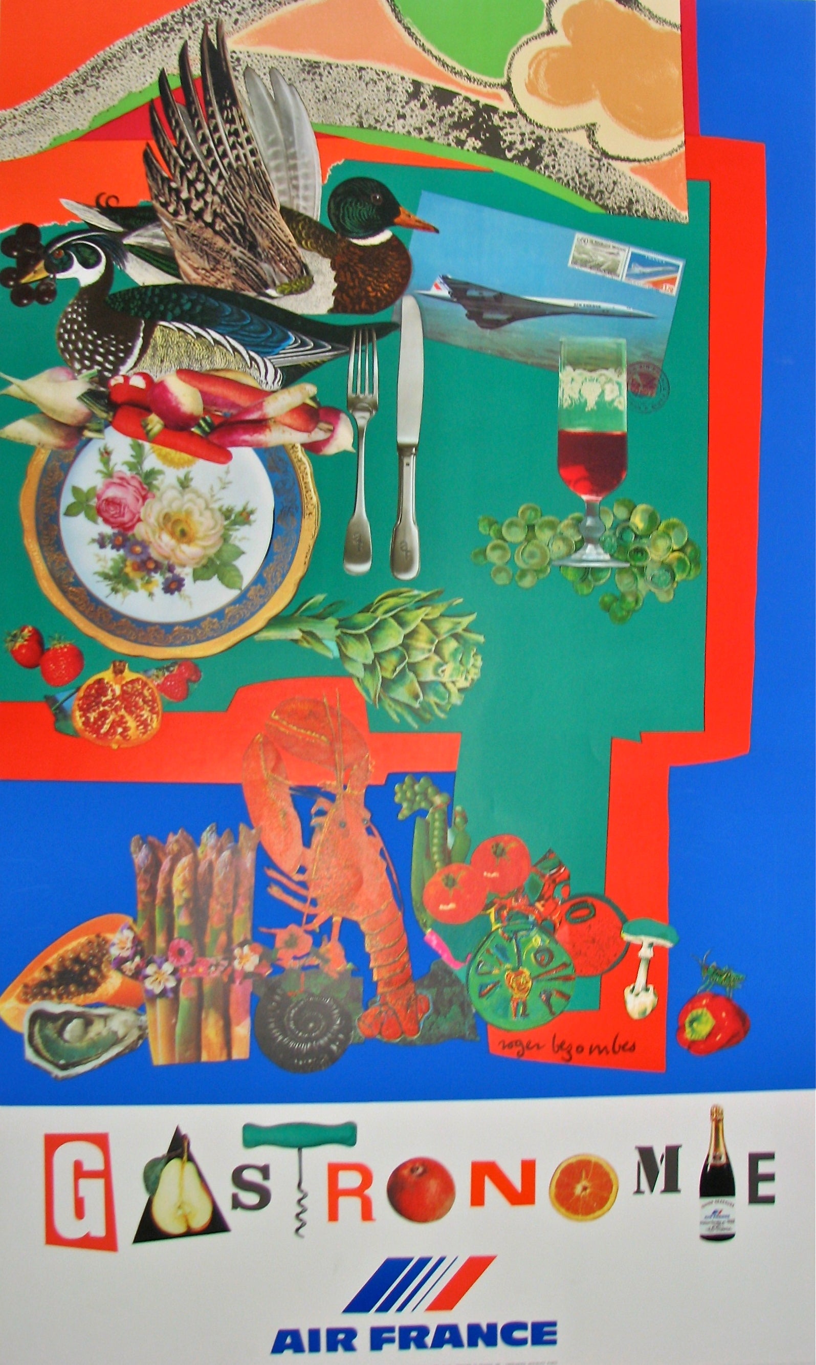 Air France, Gastronomie by Roger Bezombes, 1981 - Mourlot Editions - Fine_Art - Poster - Lithograph - Wall Art - Vintage - Prints - Original