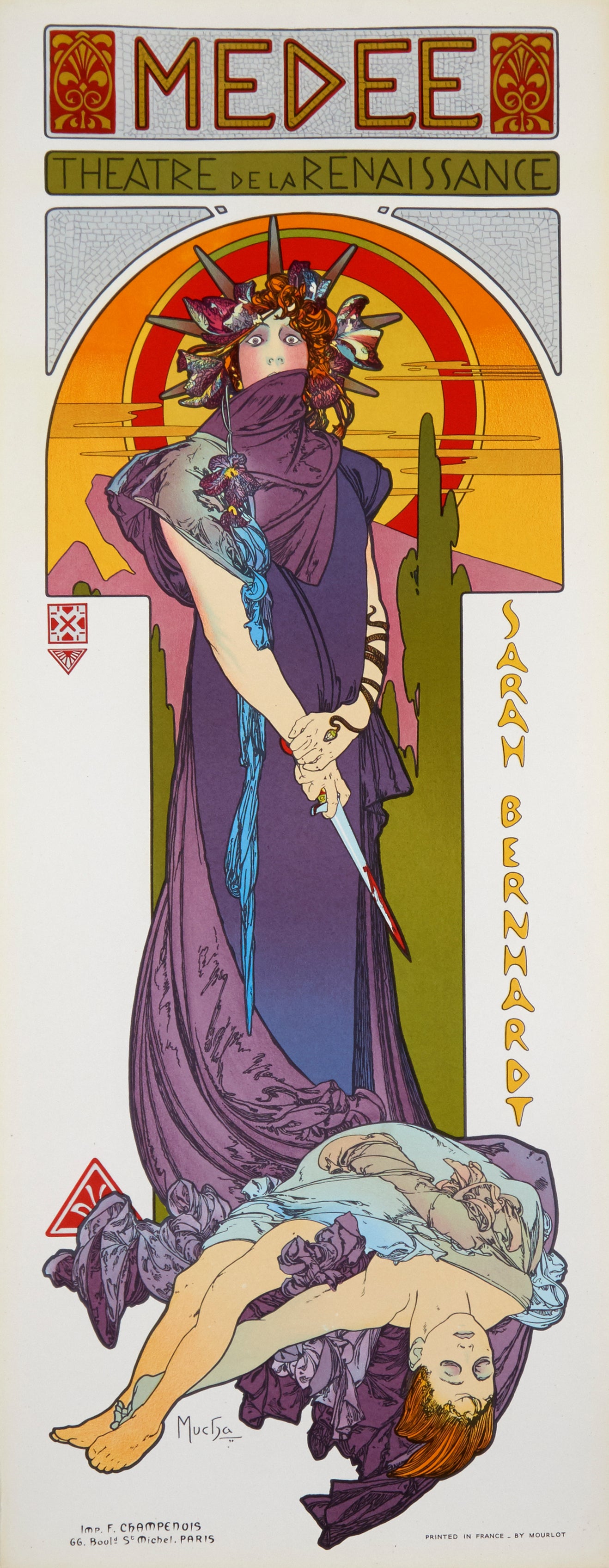 Medee - Sarah Bernhardt (after) Alphonse Mucha, 1969 - Mourlot Editions - Fine_Art - Poster - Lithograph - Wall Art - Vintage - Prints - Original