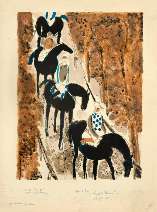 Jockeys sous la Neige by André Brasilier, 1963 - Mourlot Editions - Fine_Art - Poster - Lithograph - Wall Art - Vintage - Prints - Original
