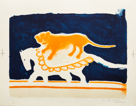 La Lionne Ecuyere (orange) by Andre Brasilier, 1971 - Mourlot Editions - Fine_Art - Poster - Lithograph - Wall Art - Vintage - Prints - Original