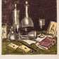 Nature morte aux livres, cartes à jouer et carafes by Andre Cottavoz - Mourlot Editions - Fine_Art - Poster - Lithograph - Wall Art - Vintage - Prints - Original