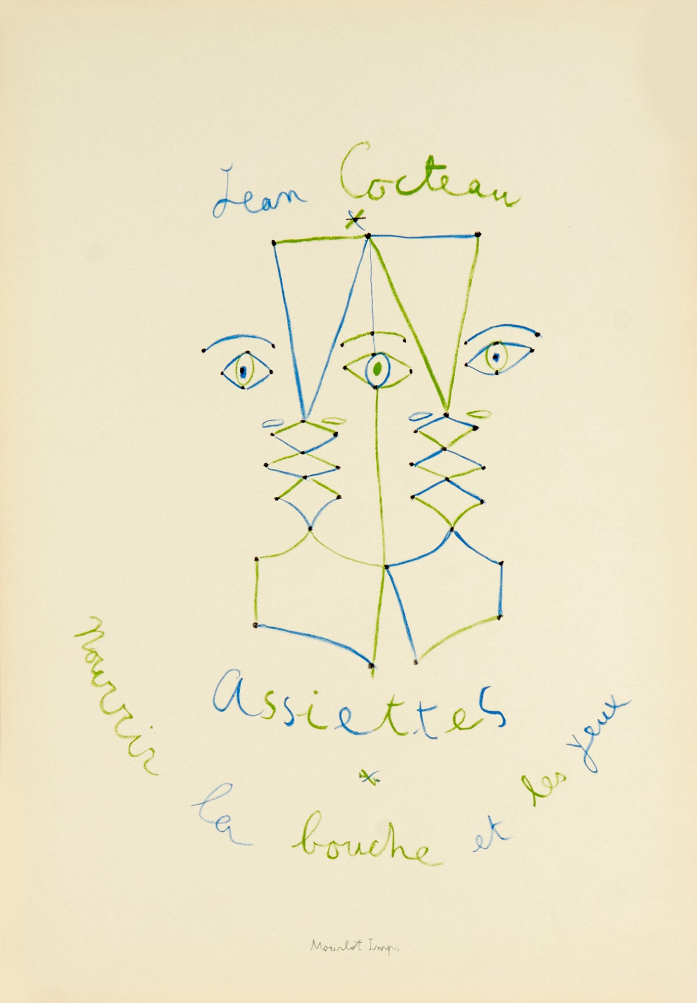 Assiettes, Nourrir la Bouche et les Yeux by Jean Cocteau, 1957 - Mourlot Editions - Fine_Art - Poster - Lithograph - Wall Art - Vintage - Prints - Original