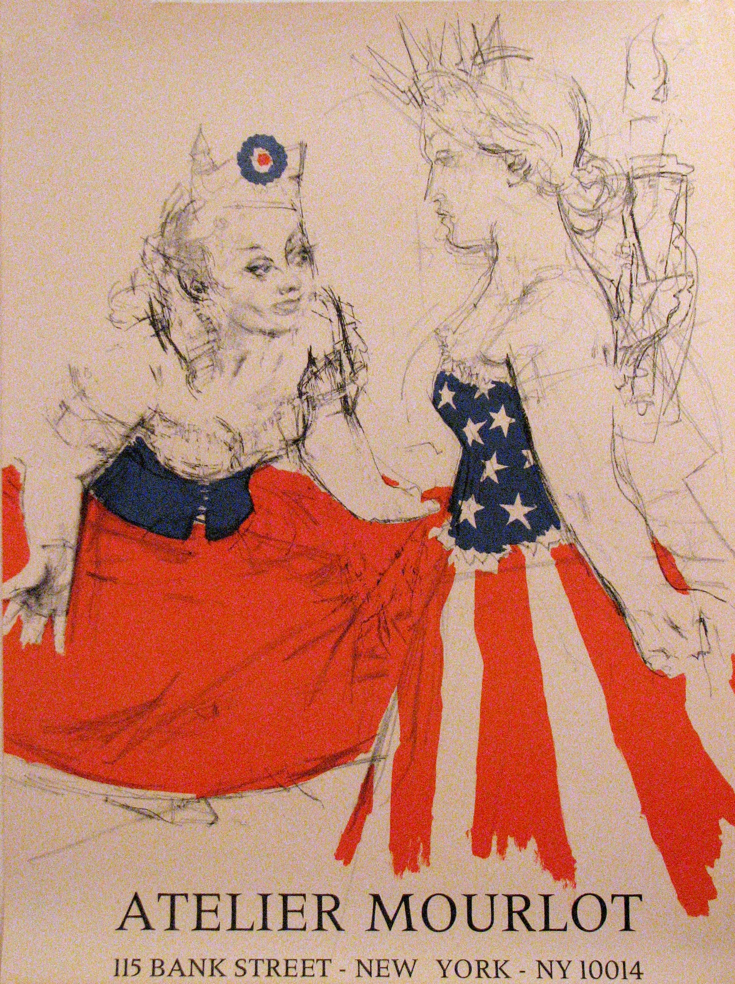 Marianne & The Goddess of Liberty - Atelier Mourlot by Jack Levine, 1967 - Mourlot Editions - Fine_Art - Poster - Lithograph - Wall Art - Vintage - Prints - Original
