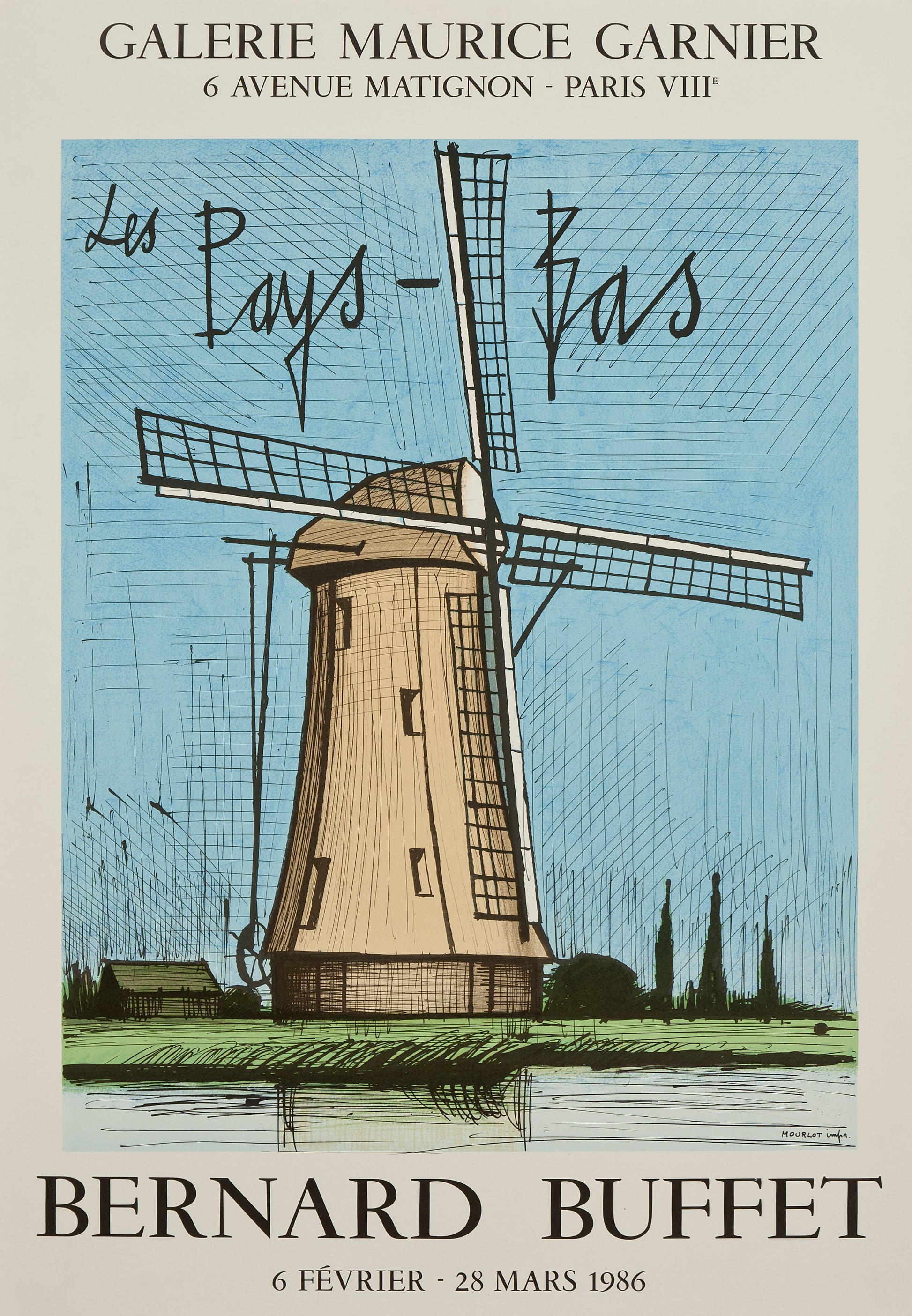 Moulin Hollandais - Les Pays-Bas by Bernard Buffet, 1986 - Mourlot Editions - Fine_Art - Poster - Lithograph - Wall Art - Vintage - Prints - Original